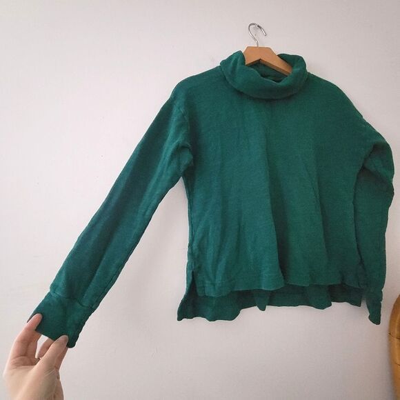 J.Crew Vintage Fleece Turtleneck Green Cotton Cropped Pullover XS - Picture 2 of 8